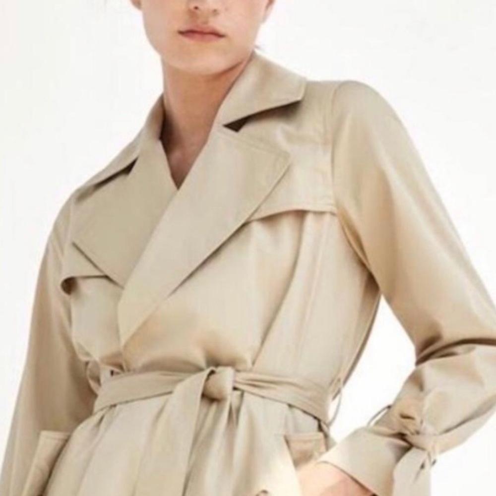 NWT. Massimo Dutti Tan Open Trench Coat. Size S.